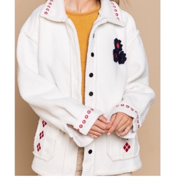 POL Jacket embroidered Sherpa jacket WarmCozy New Oversized Boutique - Picture 13 of 16